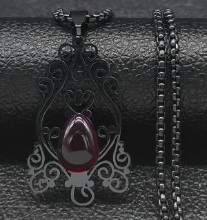 Black Victorian Necklace w/ Red Glass Gem