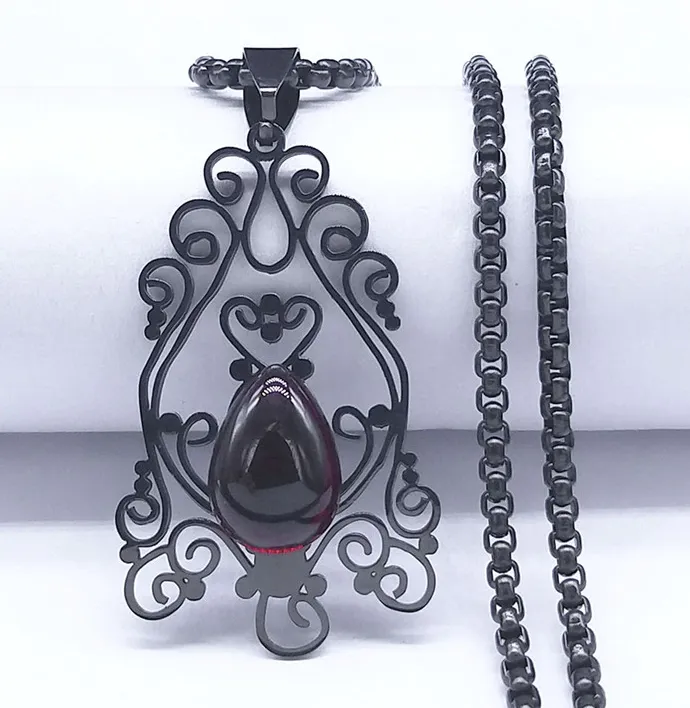 Black Victorian Necklace w/ Red Glass Gem