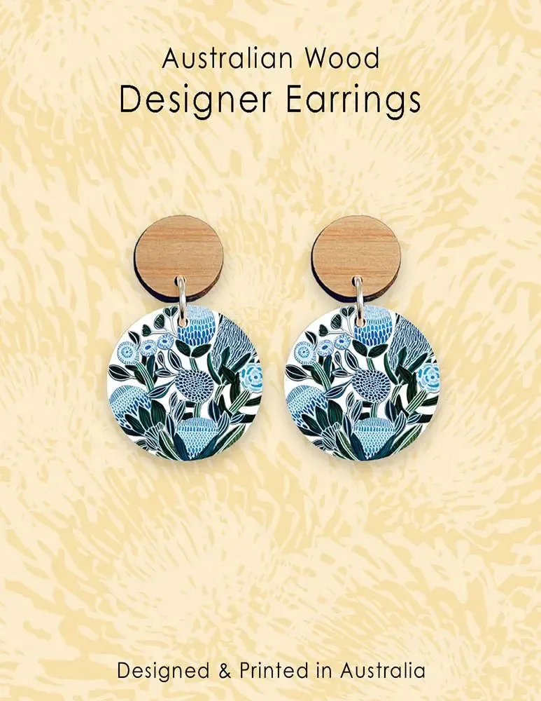 Blue Banksias Wooden Earrings