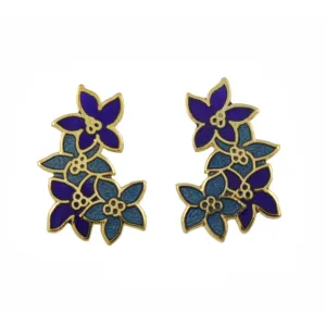 Blue Cloisonne Forget Me Not Flowers Pierced Earring - CE204BL