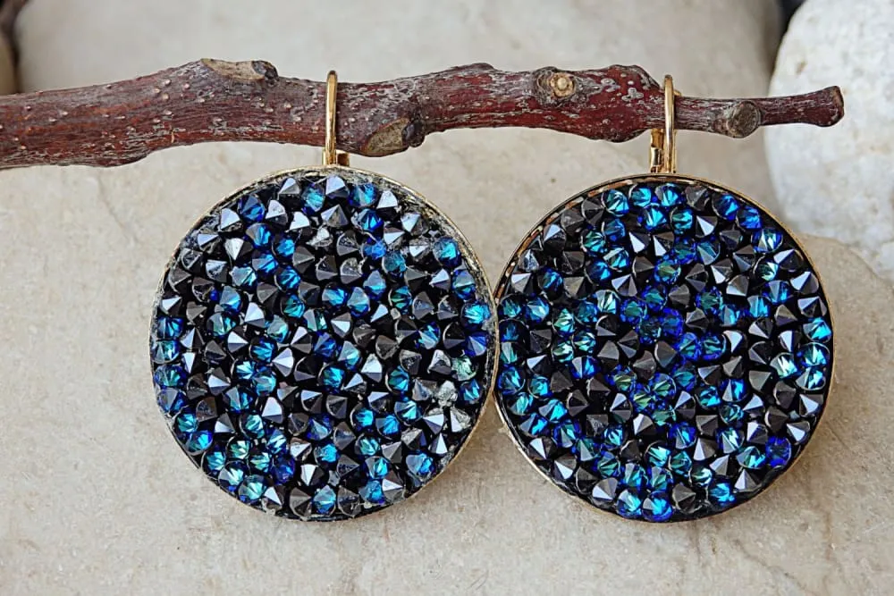 Blue Crystal Rock Earrings