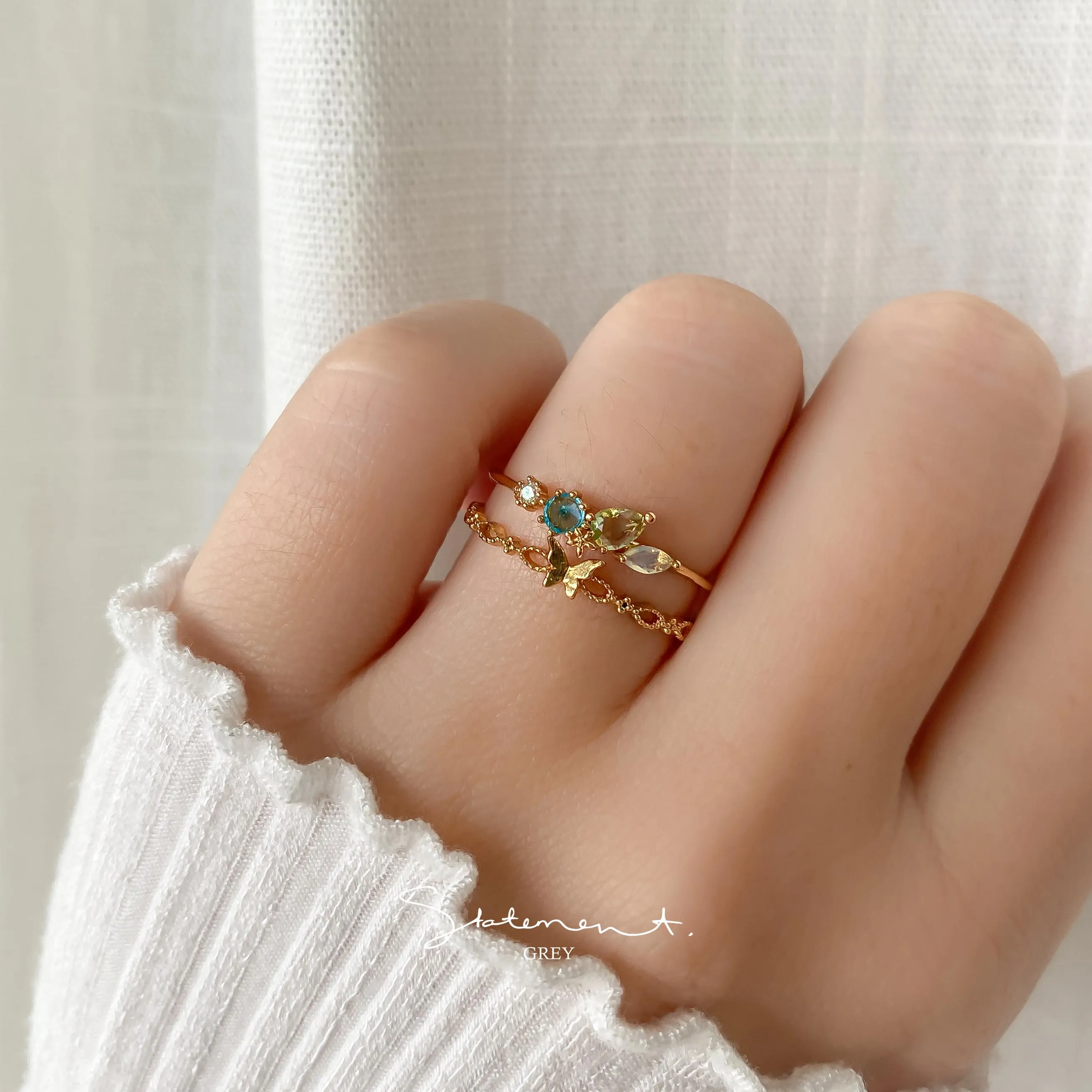 Blue Green Stone Butterfly Ring