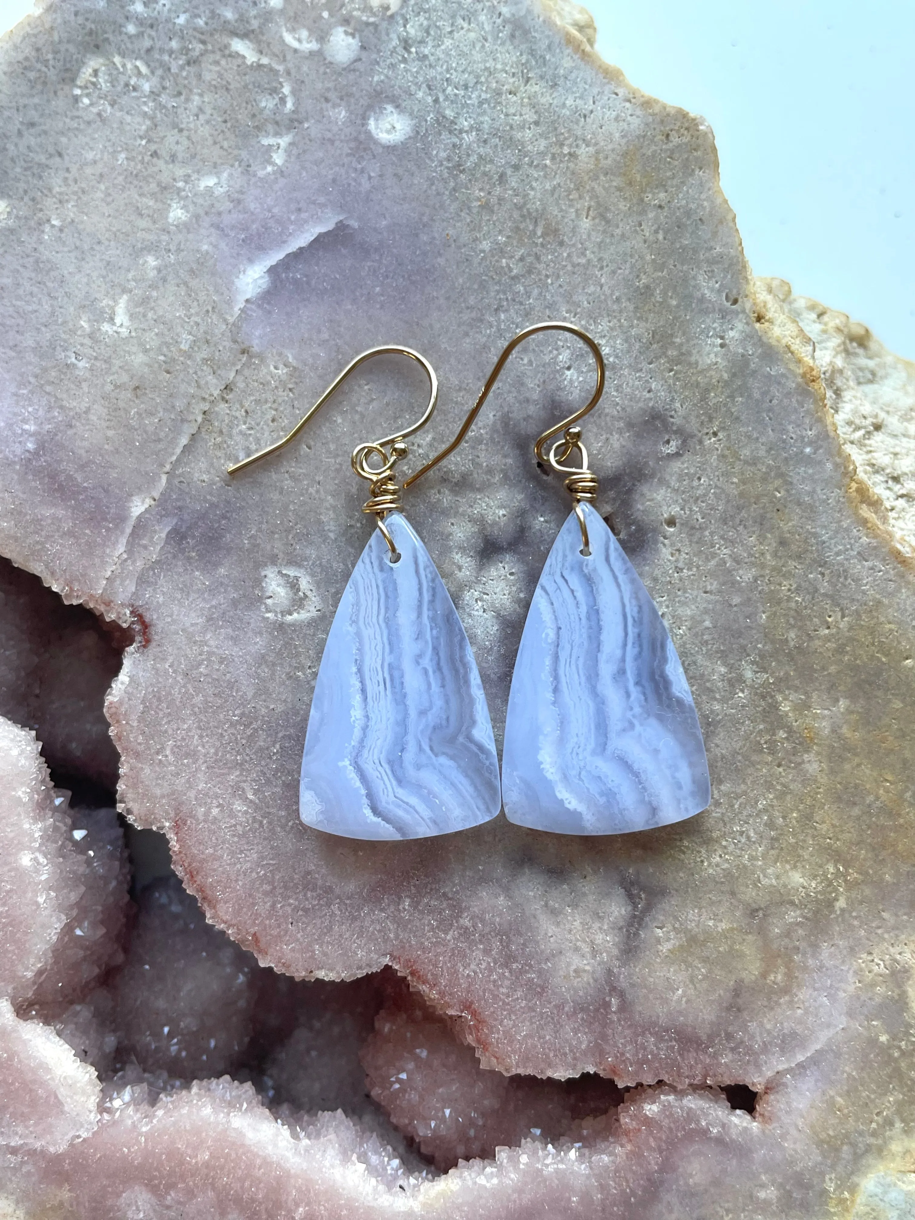 Blue Lace Agate Earrings Gold filled