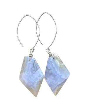 Blue Lace Agate Statement Earrings Sterling Silver