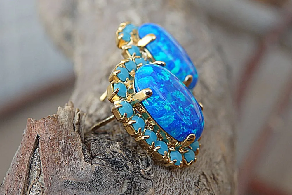 Blue Opal gold Earrings