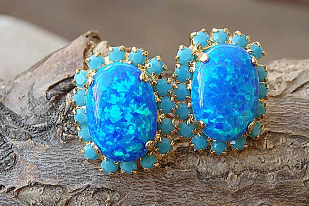 Blue Opal gold Earrings