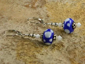 Blue Polka Dot Lampwork Earrings