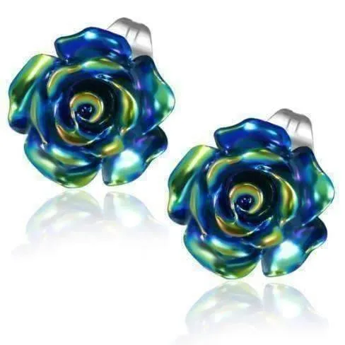 Blue Rose 316L Stainless Steel Stud Earrings for Women