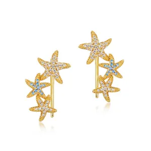 Blue Spinel White Zircon Starfish Sterling Silver Stud Earrings