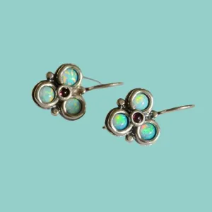 Bluenoemi Sterling silver Earrings set with opals / garnets,  Stud designer earrings