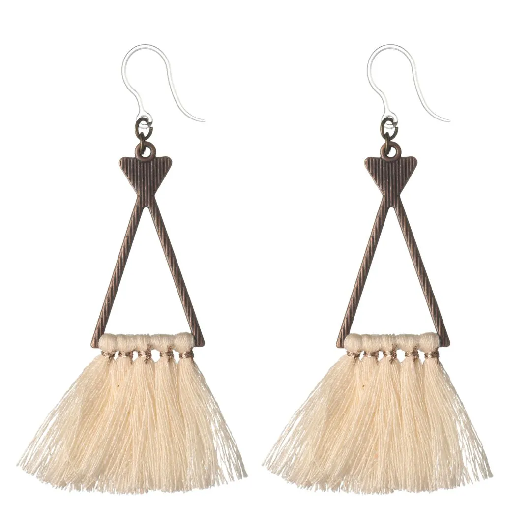 Bohemian Triangle Tassel Dangles Hypoallergenic Earrings for Sensitive Ears Made with Plastic Posts