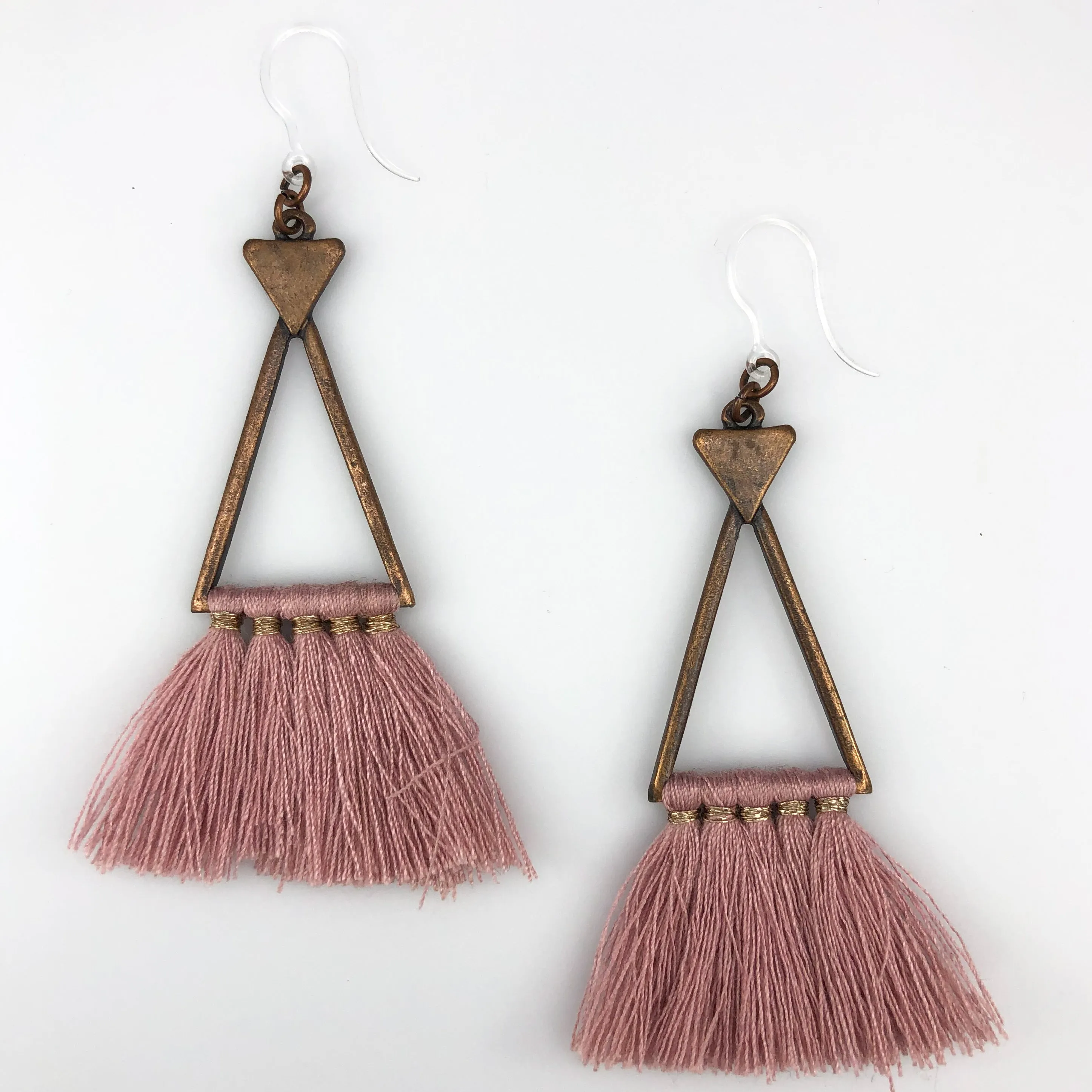 Bohemian Triangle Tassel Dangles Hypoallergenic Earrings for Sensitive Ears Made with Plastic Posts