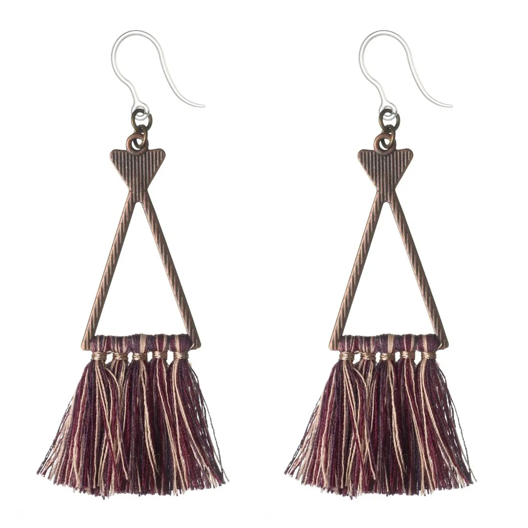 Bohemian Triangle Tassel Dangles Hypoallergenic Earrings for Sensitive Ears Made with Plastic Posts