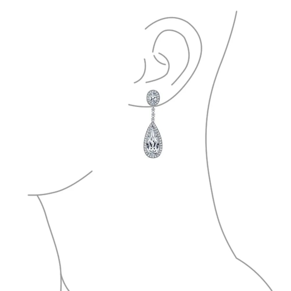 Bridal AAA CZ Long Teardrop Dangle Chandelier Earrings Jewel Colors