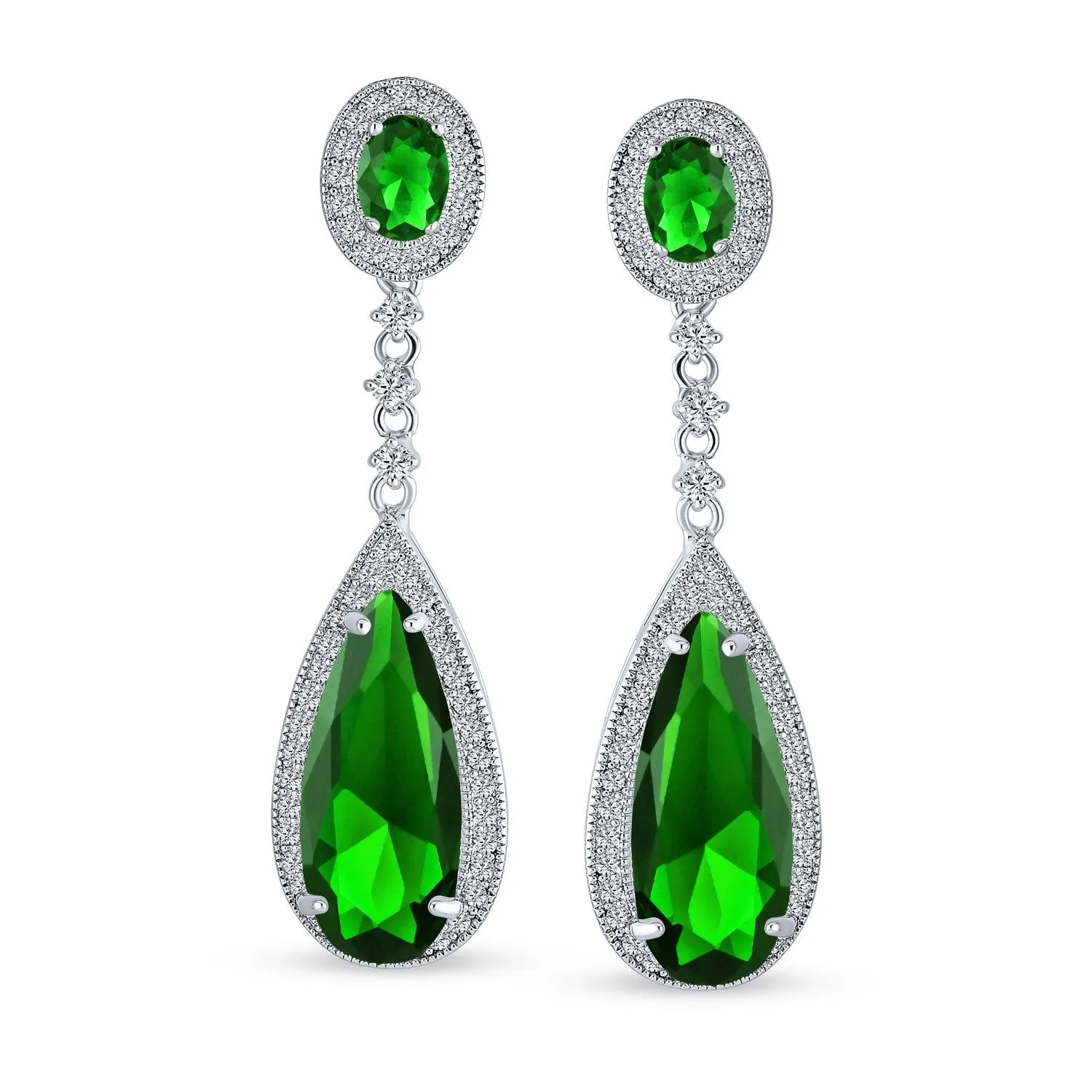 Bridal AAA CZ Long Teardrop Dangle Chandelier Earrings Jewel Colors