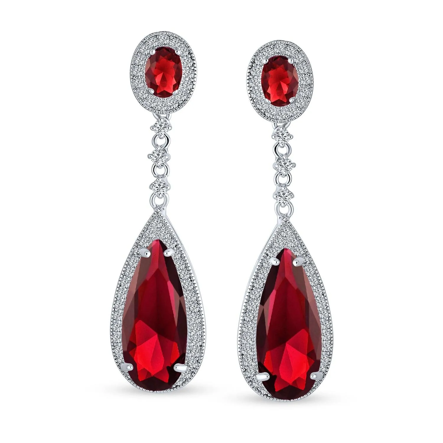 Bridal AAA CZ Long Teardrop Dangle Chandelier Earrings Jewel Colors