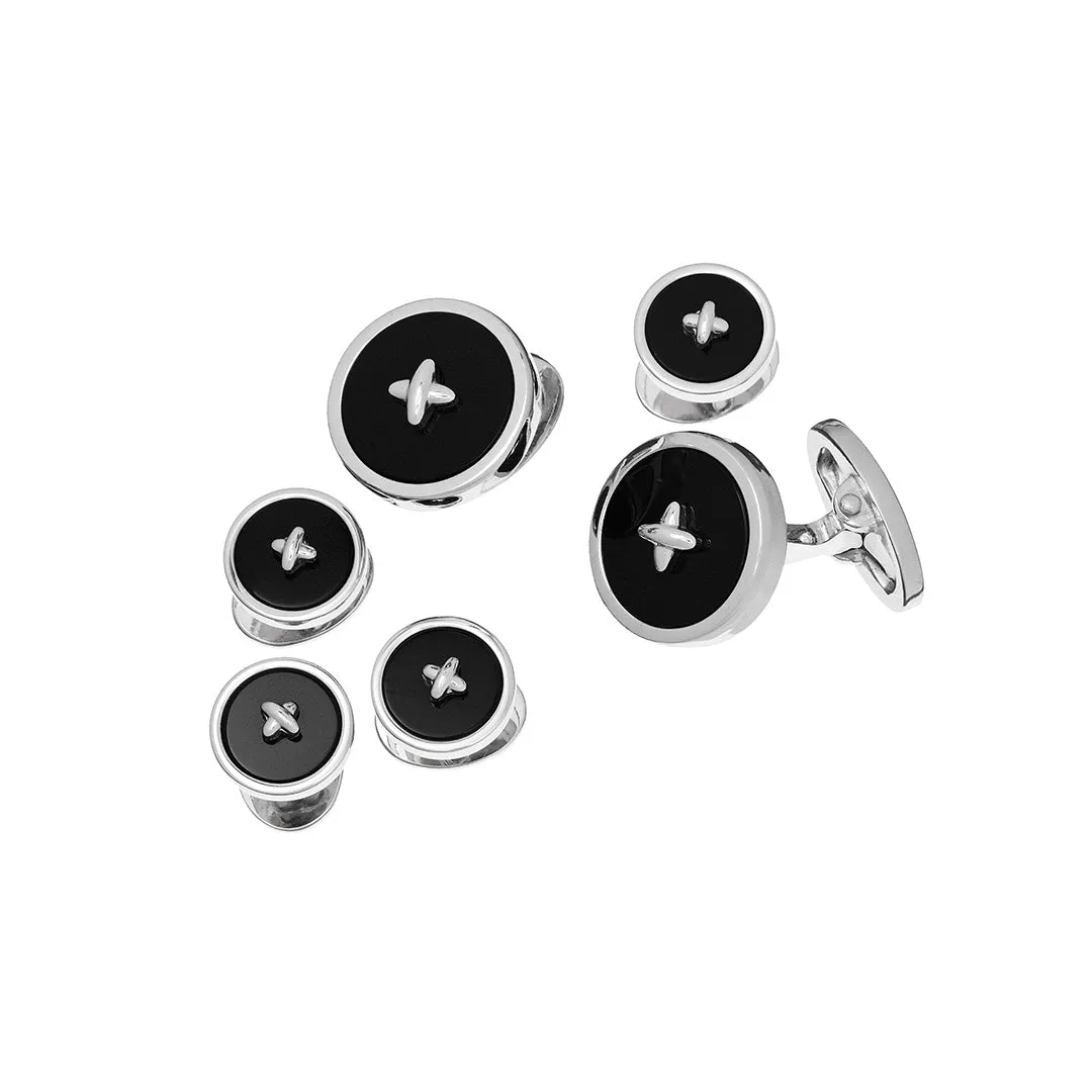 Button Onyx Sterling Cufflinks & Studs