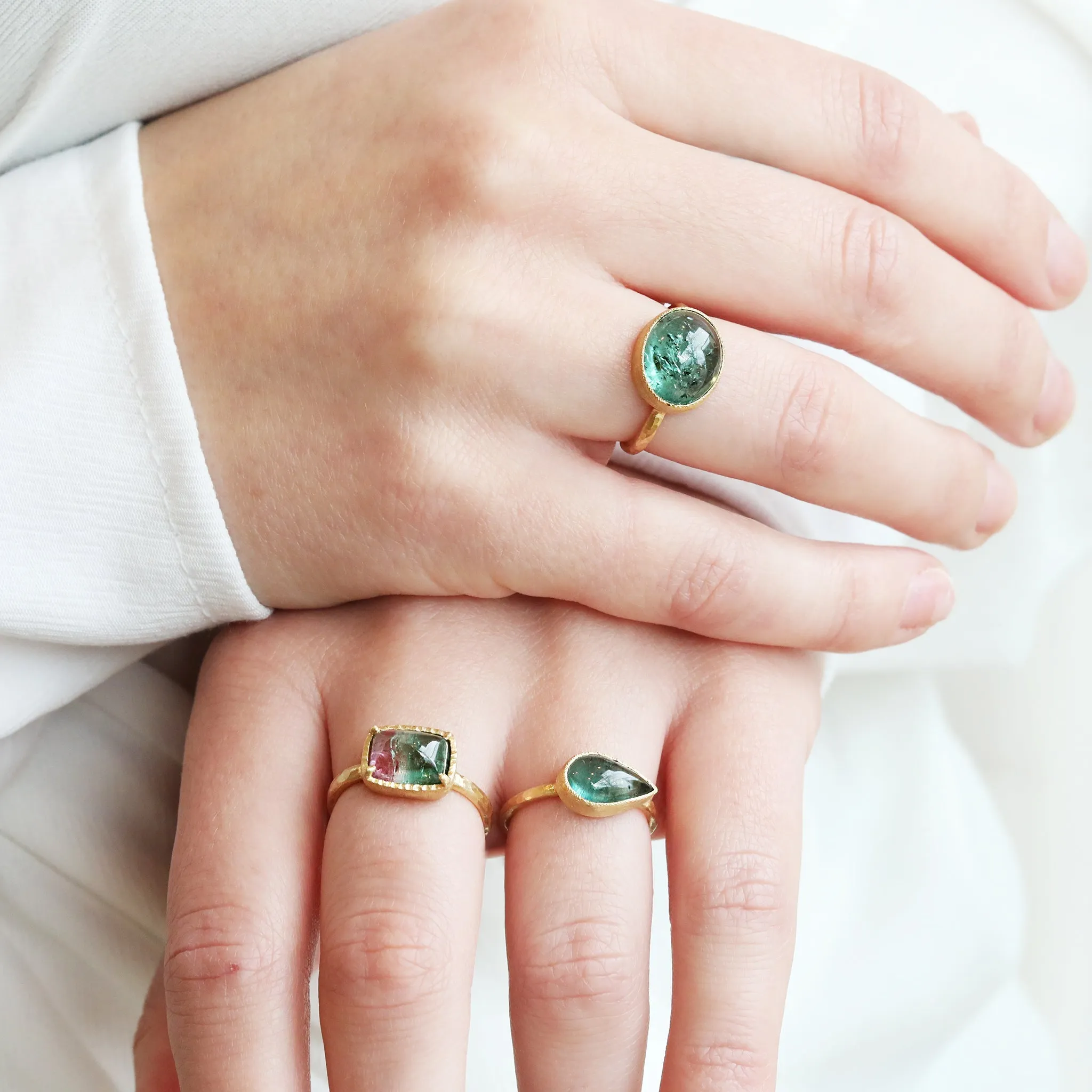 Cabochon Oval Green Tourmaline Ring