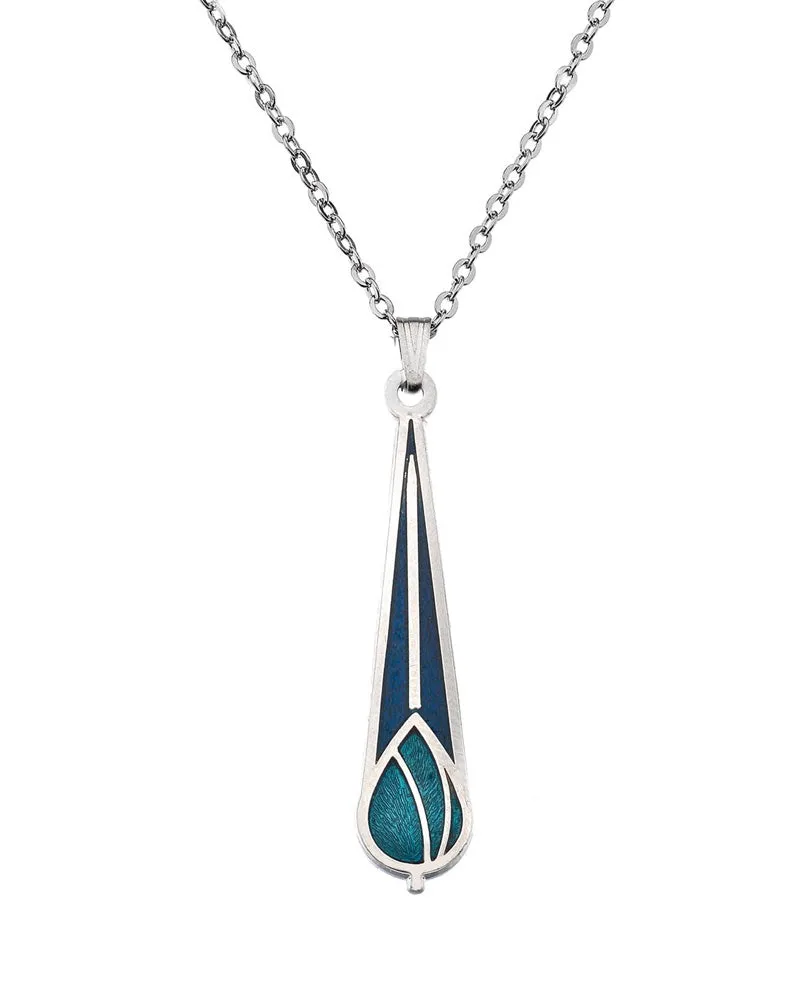 Charles Rennie Mackintosh Stem Rose Bud Pendant Necklace - Blue