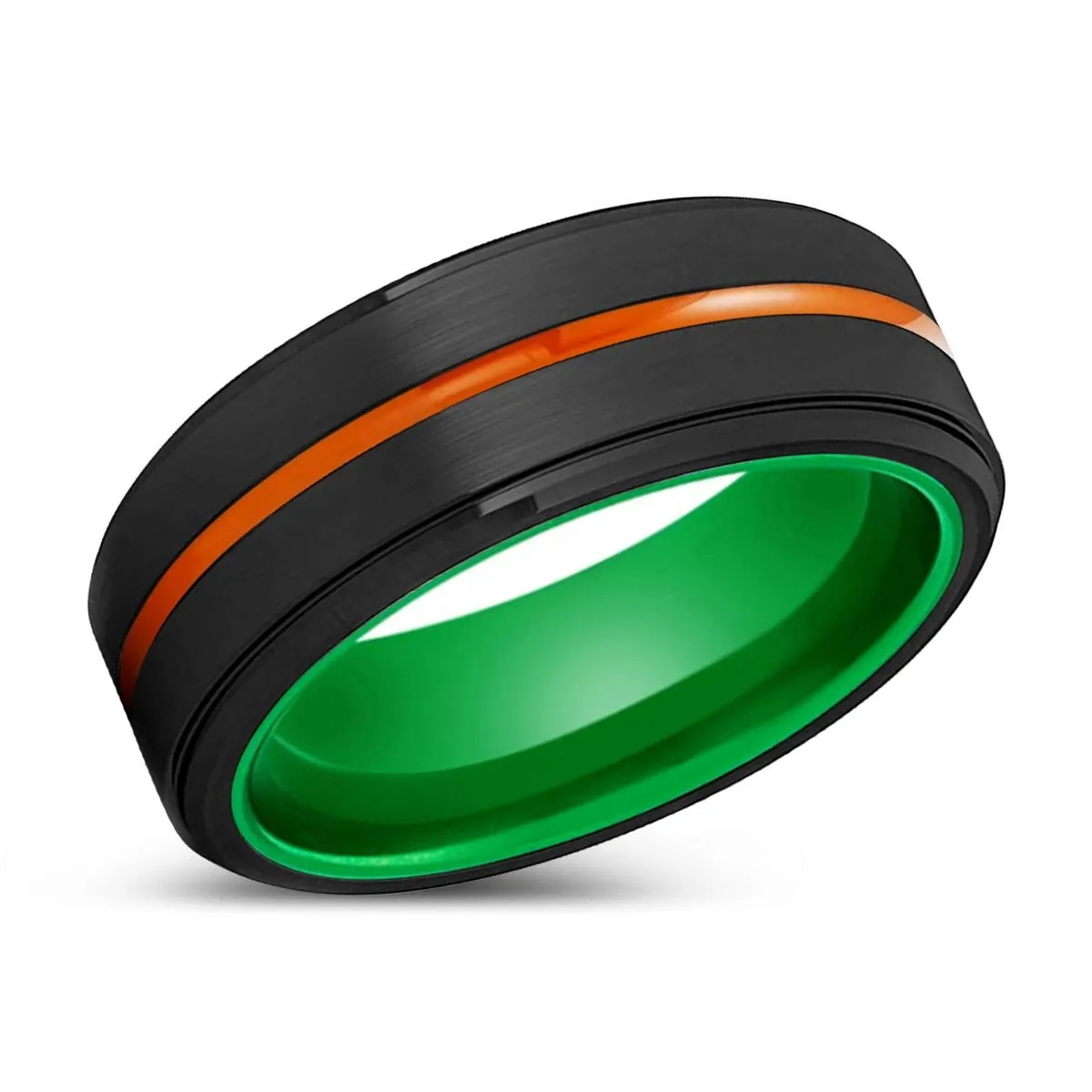 CLARKSVILLE | Green Ring, Black Tungsten Ring, Orange Groove, Stepped Edge