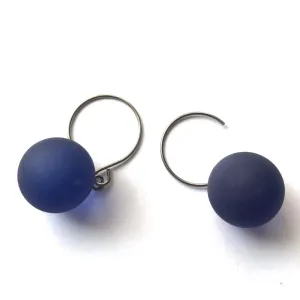 Cobalt Frosted Jumbo Ball Drop Earrings