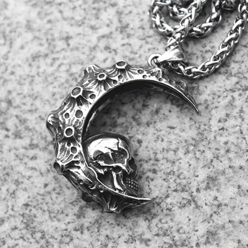 Crescent Moon Skull Necklace