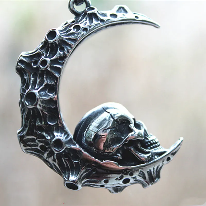 Crescent Moon Skull Necklace