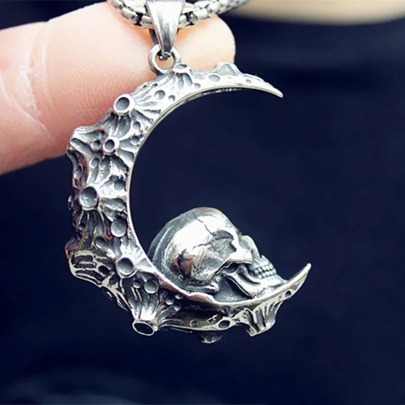 Crescent Moon Skull Necklace