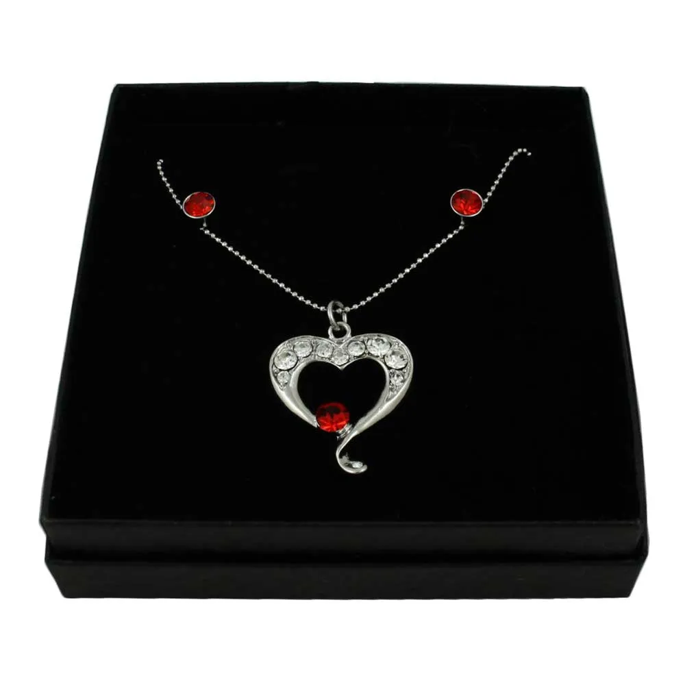 Crystal Heart Necklace with Red Stud Pierced Earring Set - RSN645NE