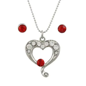 Crystal Heart Necklace with Red Stud Pierced Earring Set - RSN645NE