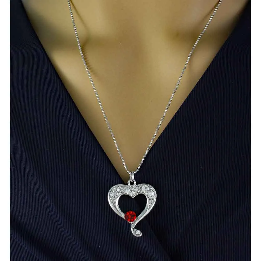 Crystal Heart Necklace with Red Stud Pierced Earring Set - RSN645NE