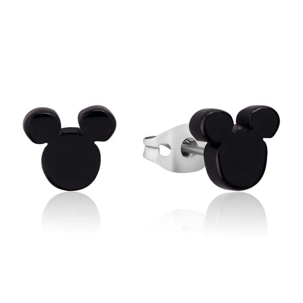 DISNEY Stainless Steel 9mm Mickey Mouse Black Stud Earrings