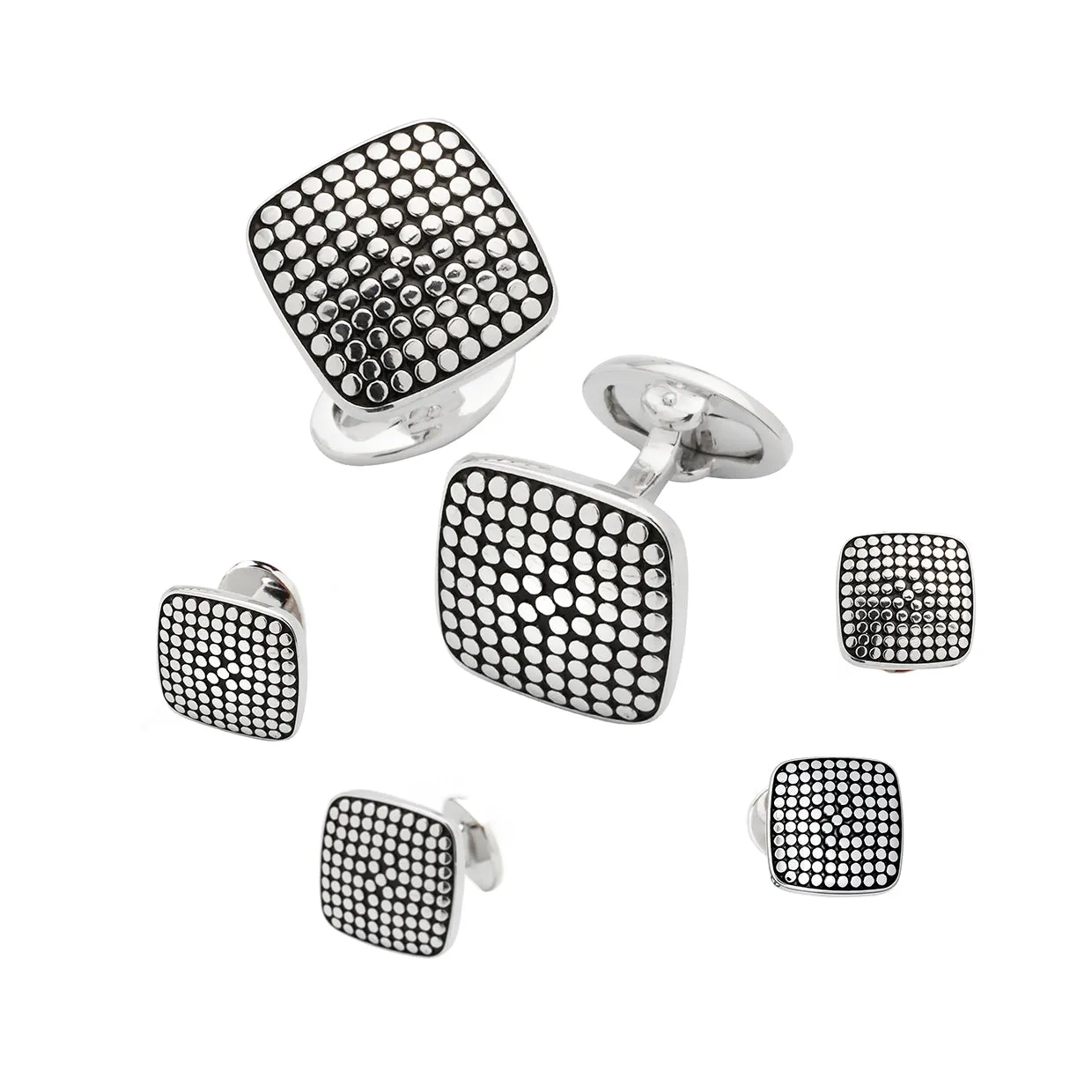 Dotted Square Sterling Cufflinks and Tuxedo Studs