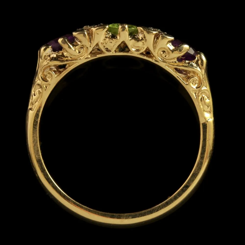 Edwardian Suffragette Style 9Ct Gold Amethyst Peridot Diamond Ring