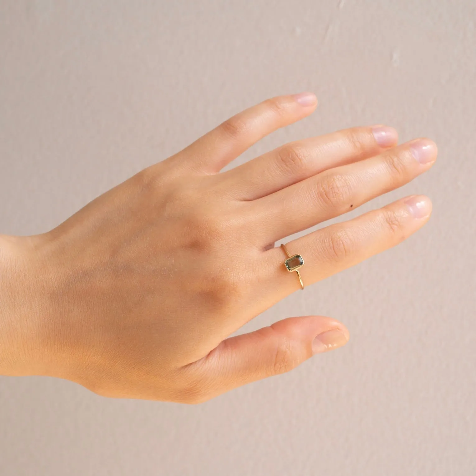 Emerald Cut Green Sapphire Wisp Ring