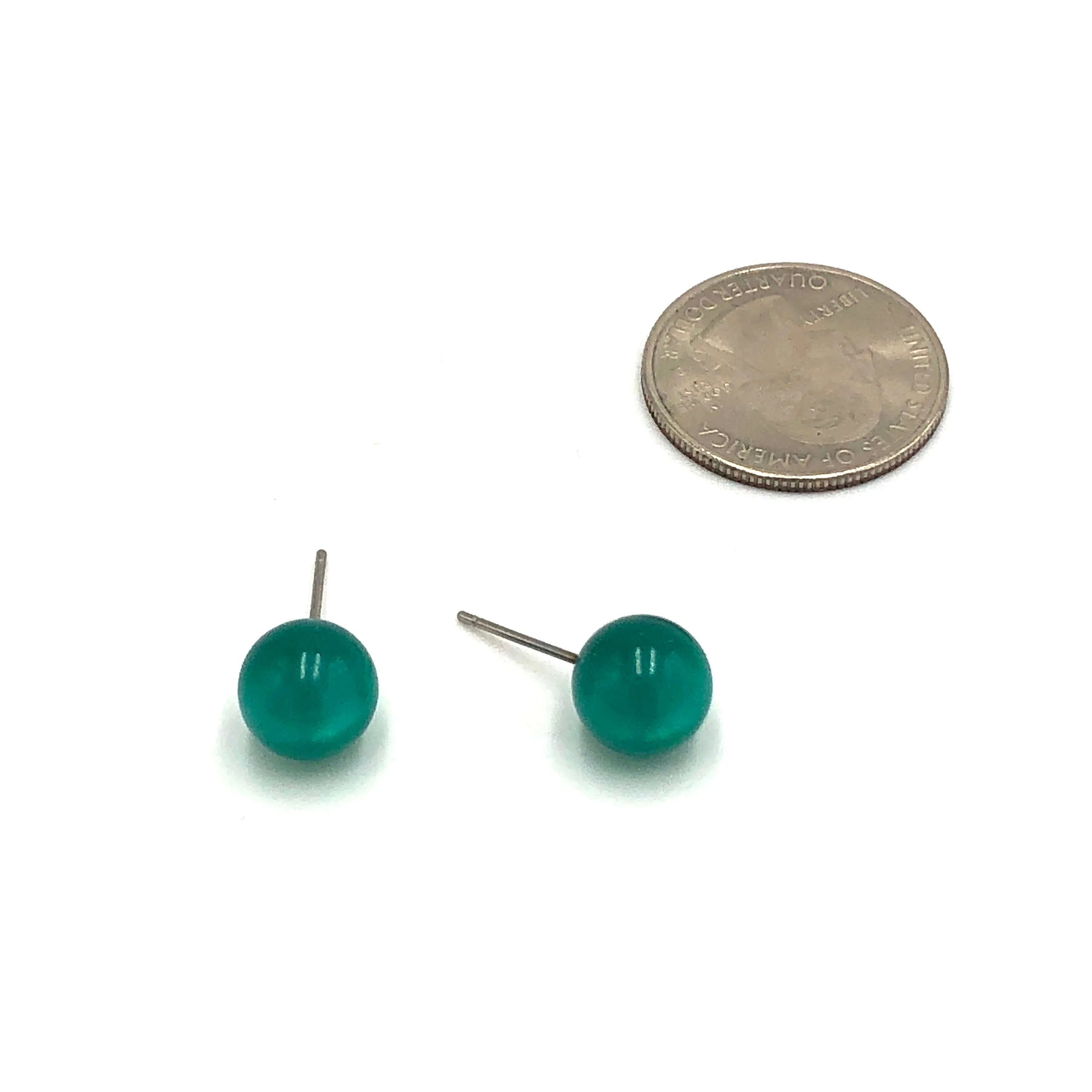 Emerald Moonglow Lucite Ball Stud Earrings