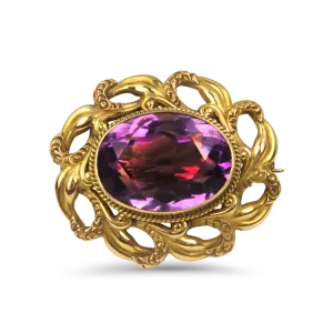 Estate 14k Yellow Gold Oval Shaped Amethyst Pin