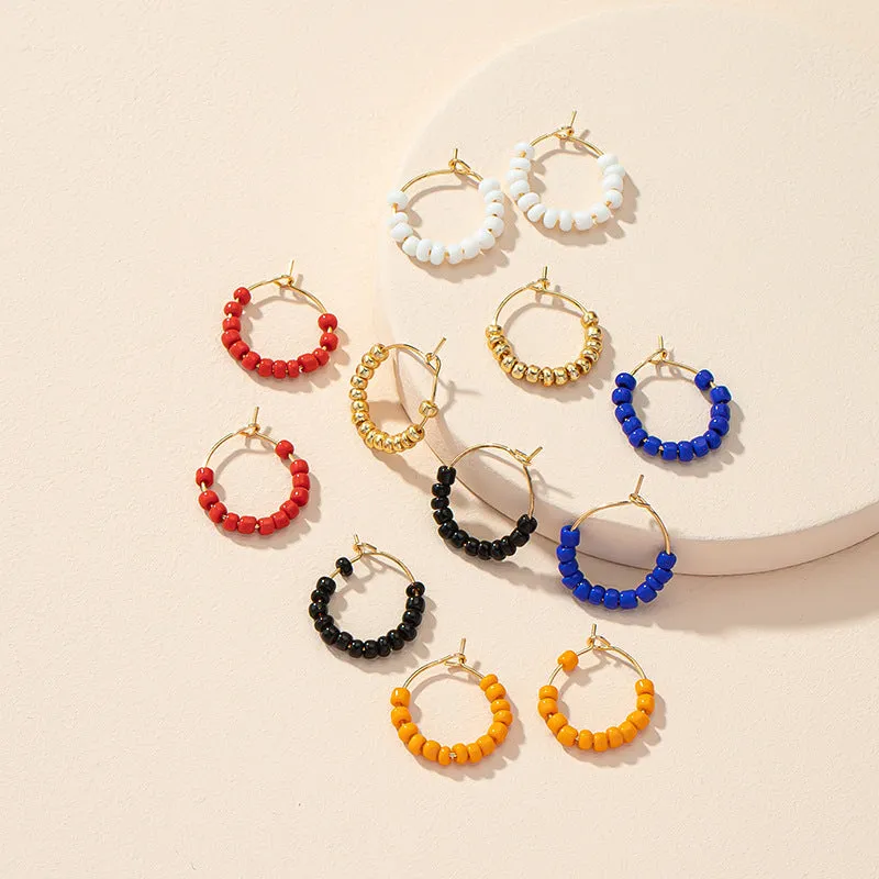 Fashionable Rice Bead Earrings Set - 6 Pairs, Women's Cross-Border Style