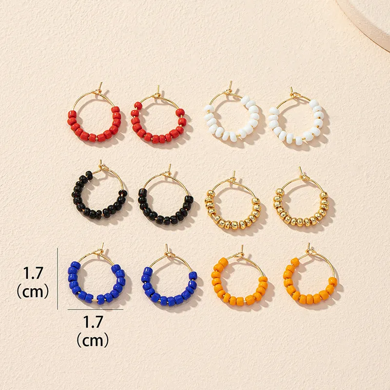 Fashionable Rice Bead Earrings Set - 6 Pairs, Women's Cross-Border Style