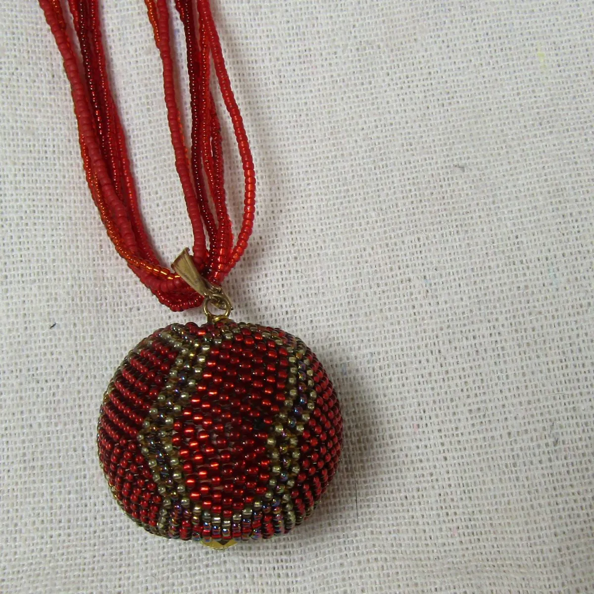 Fiesta Red Twisted Seed Bead Necklace with Pendant