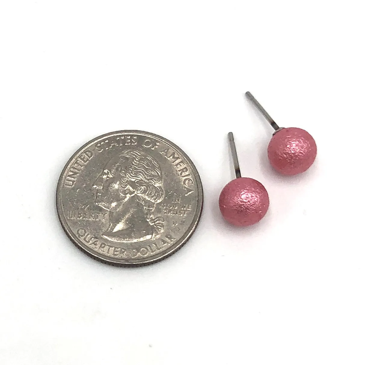 French Pink Pitted Lucite Ball Stud Earrings