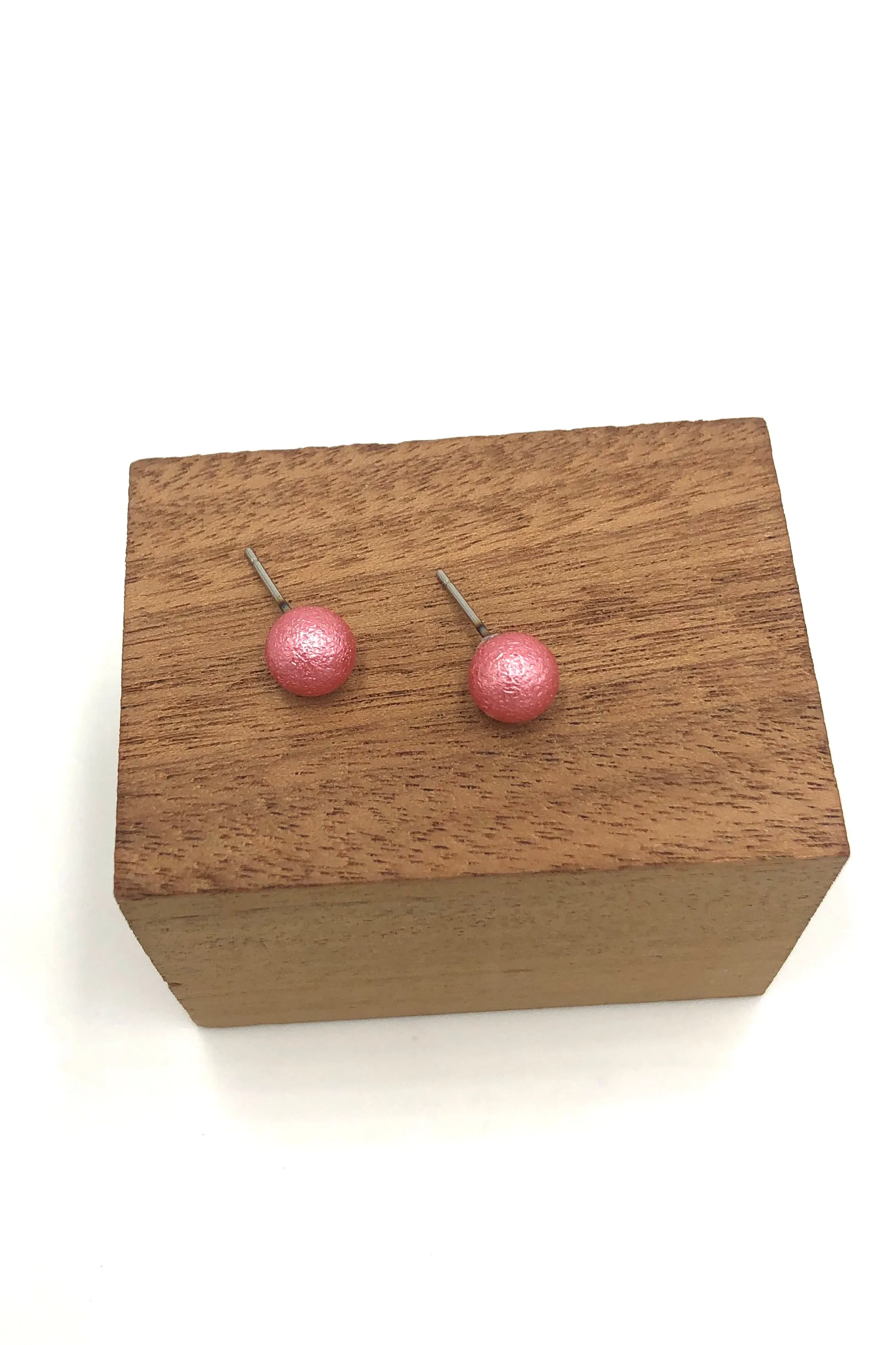 French Pink Pitted Lucite Ball Stud Earrings