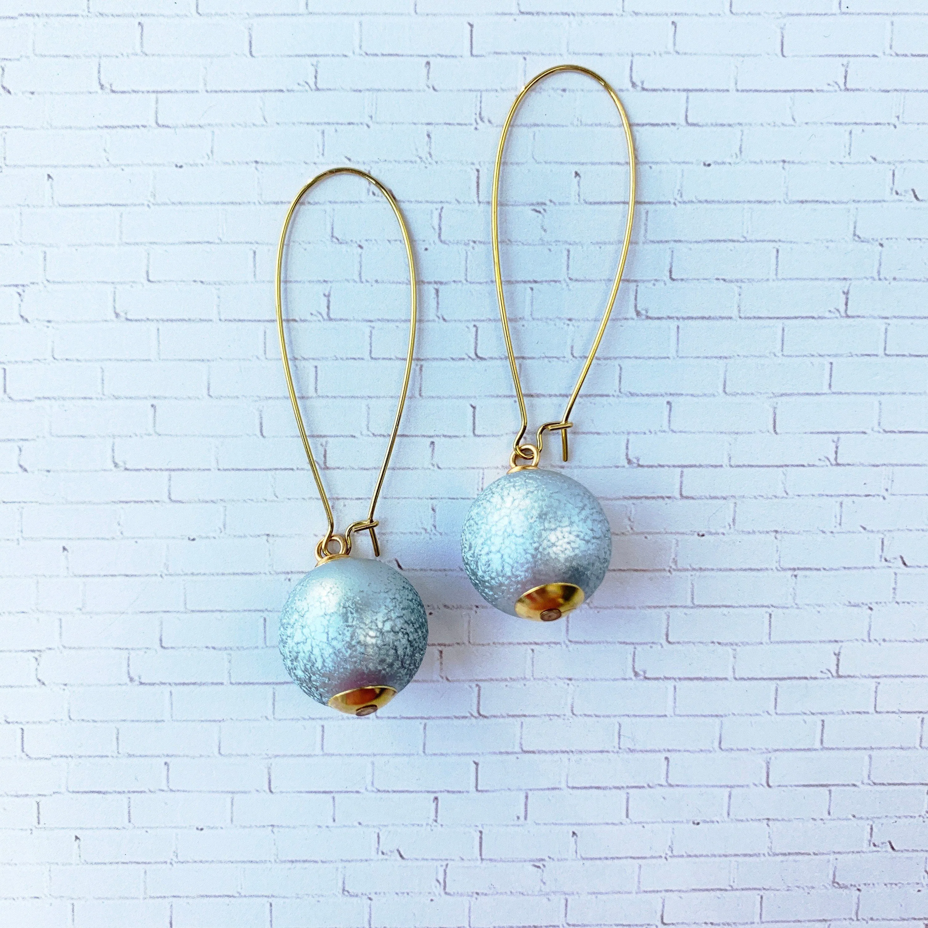 Frosty Blue Foil Bead Drop Earrings