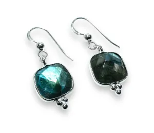 Genuine Labradorite Silver Earrings, Labradorite