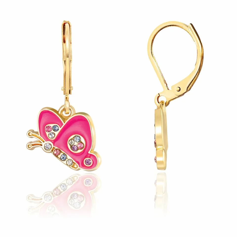 Girl Nation Crystal Butterfly Enamel Lever Back Earrings