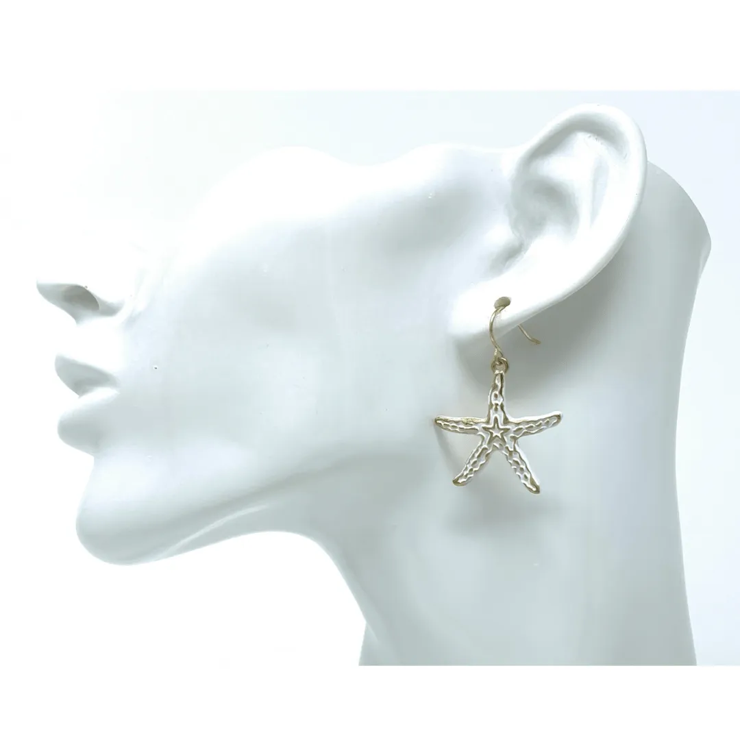 Gold Starfish Earrings With White Epoxy