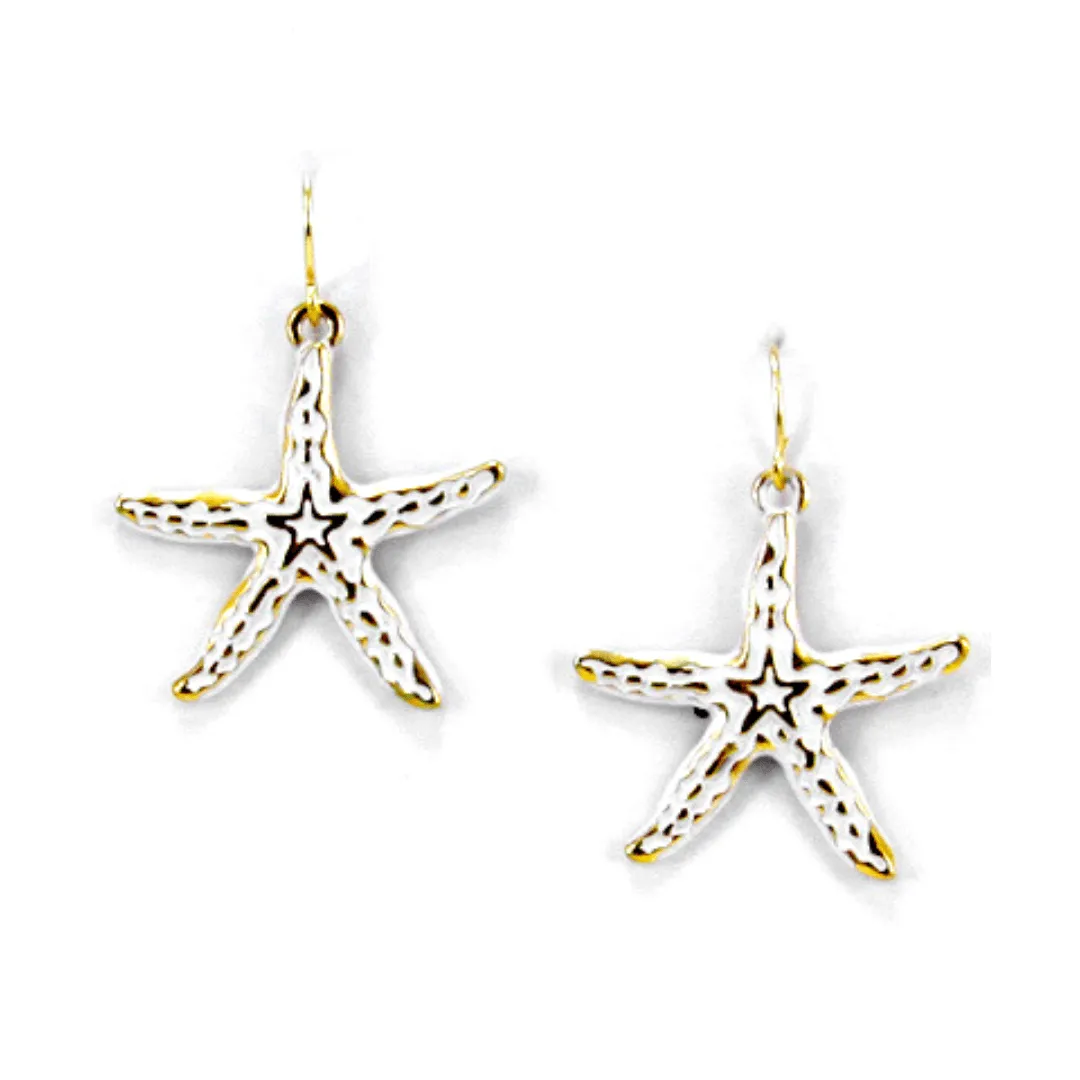 Gold Starfish Earrings With White Epoxy