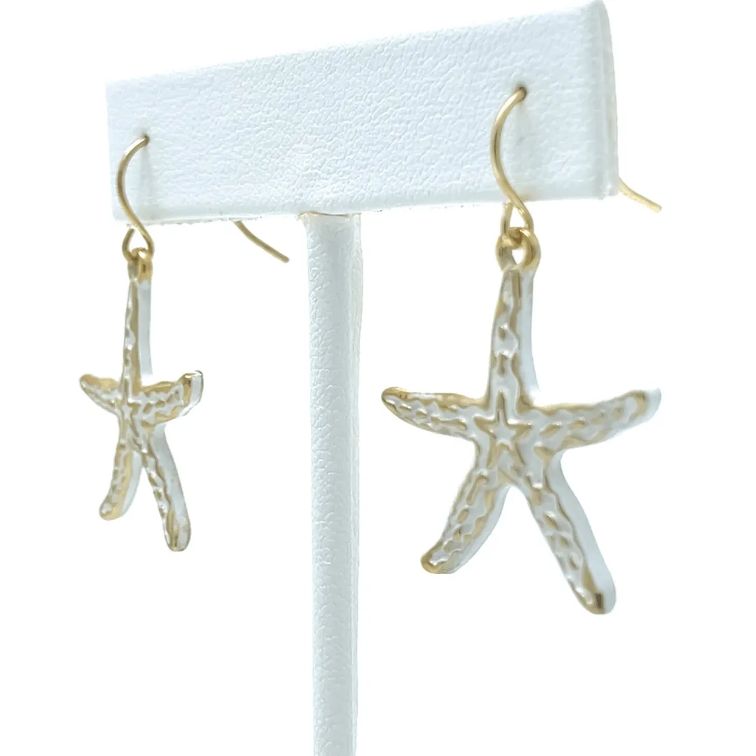 Gold Starfish Earrings With White Epoxy