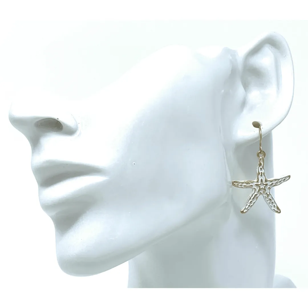 Gold Starfish Earrings With White Epoxy