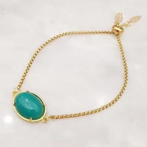 Green Jade Leaf Back Jeweled Slider Bracelet